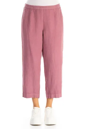 Cropped Mauve Taupe Linen Trousers