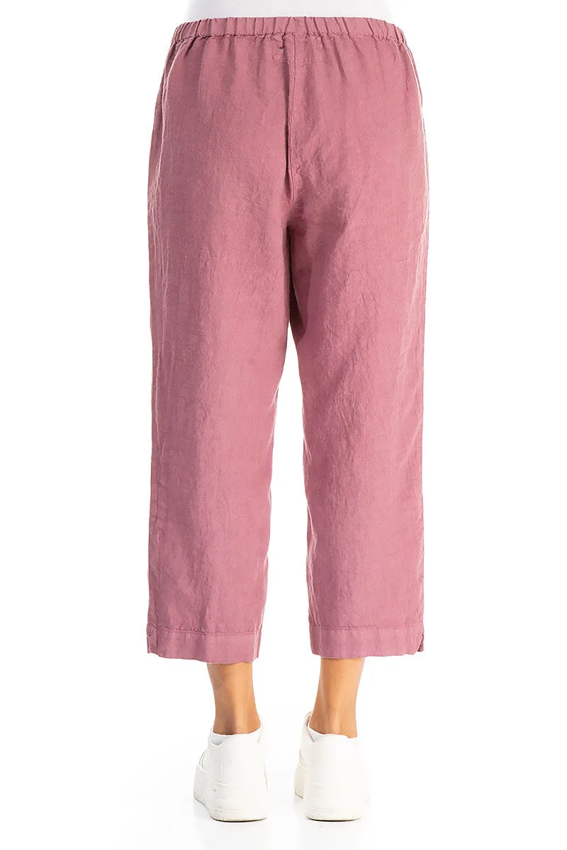 Cropped Mauve Taupe Linen Trousers
