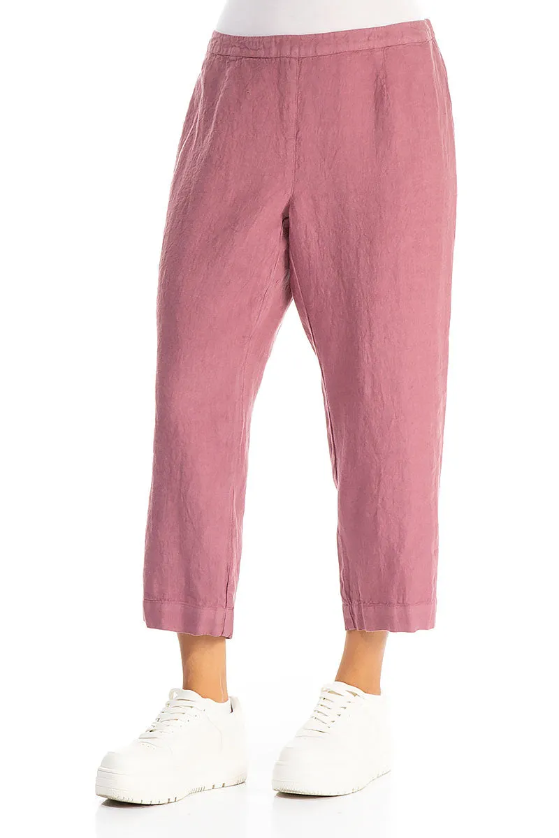 Cropped Mauve Taupe Linen Trousers