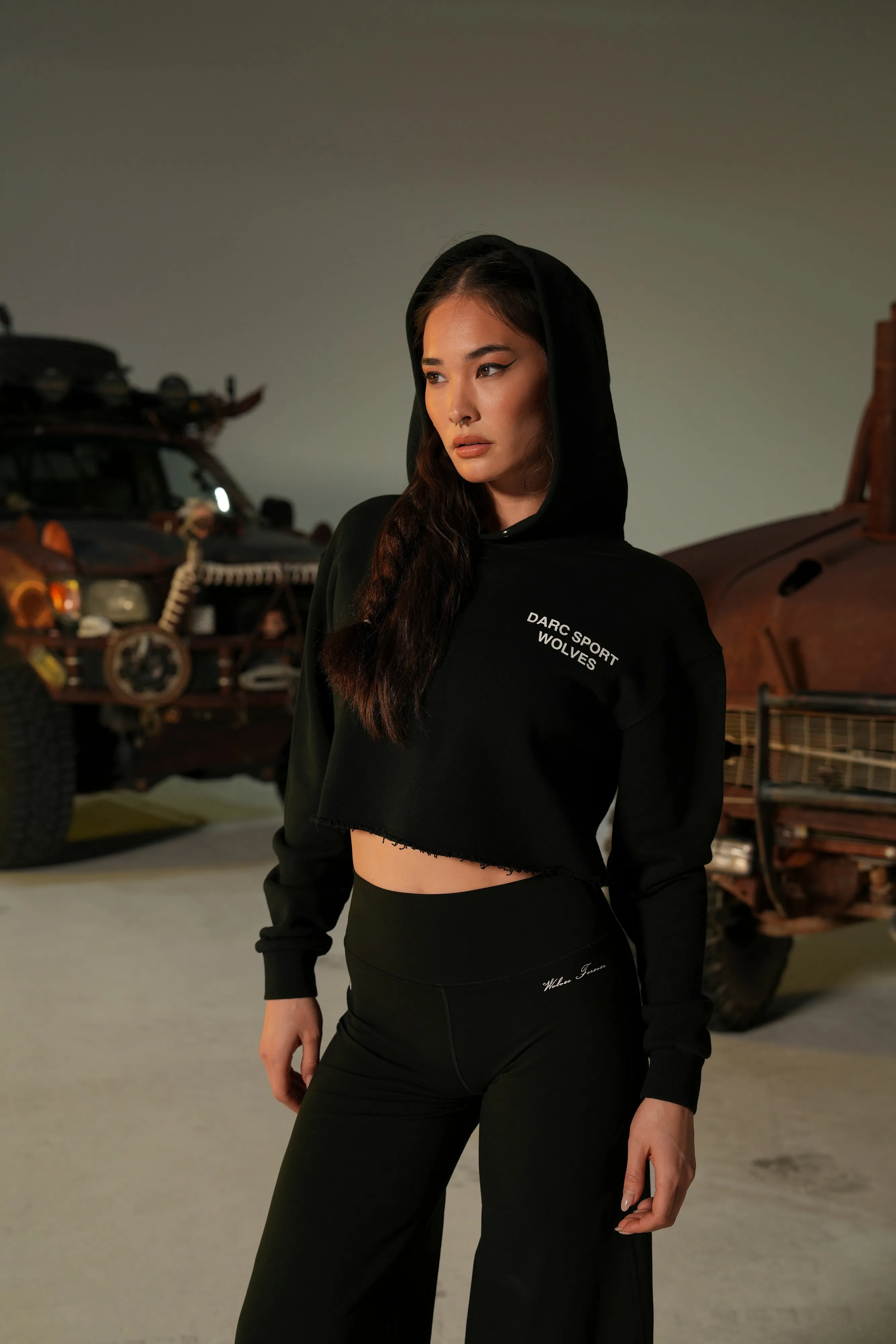 Darc Sport Wolves "Pierce" (Cropped) Hoodie in Black