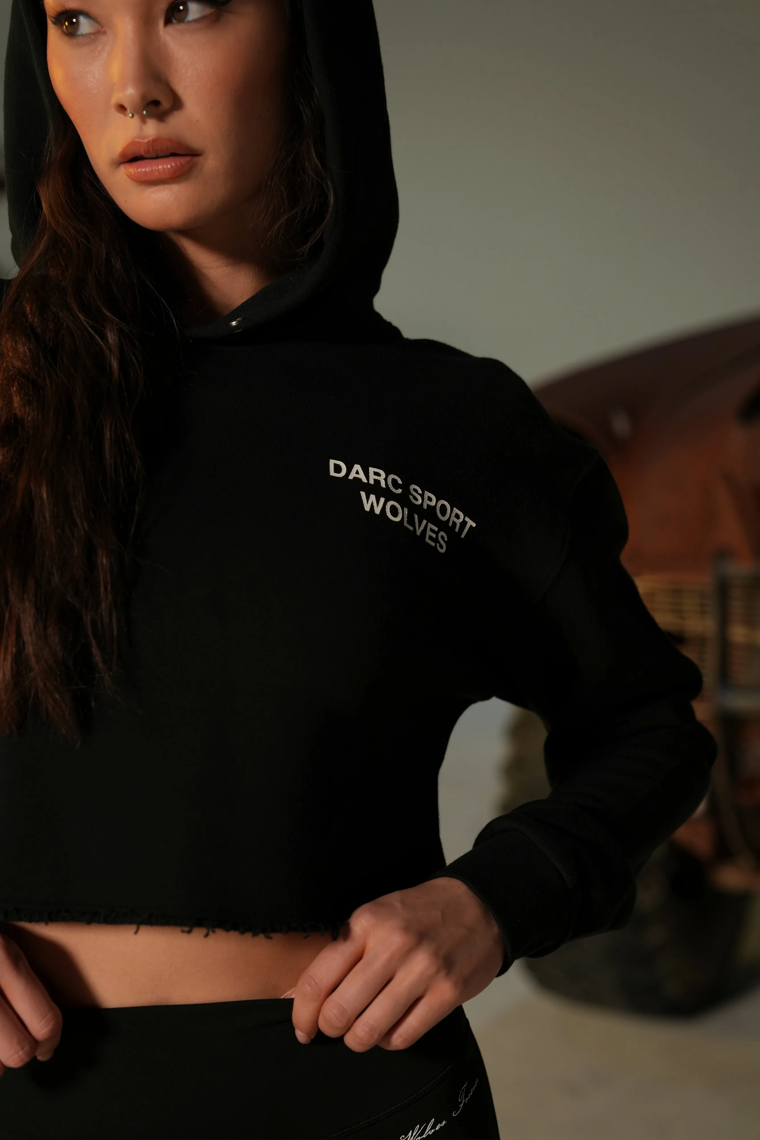 Darc Sport Wolves "Pierce" (Cropped) Hoodie in Black