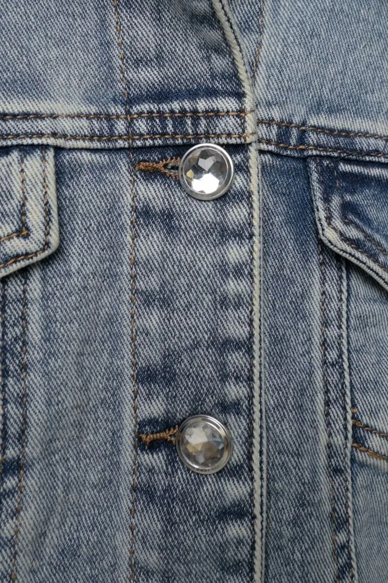 Frayed Denim Jacket in Denim Wash or White