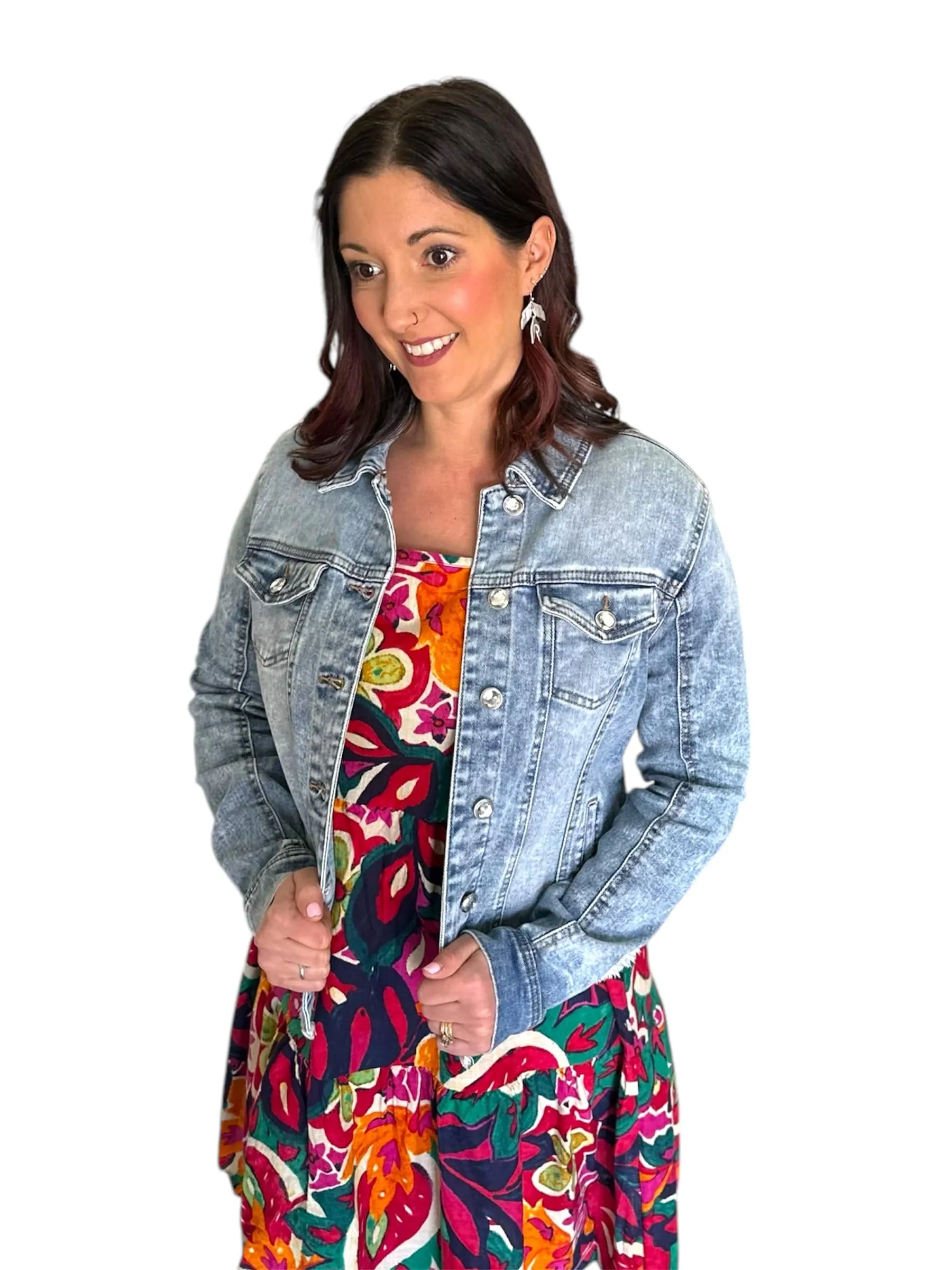 Frayed Denim Jacket in Denim Wash or White