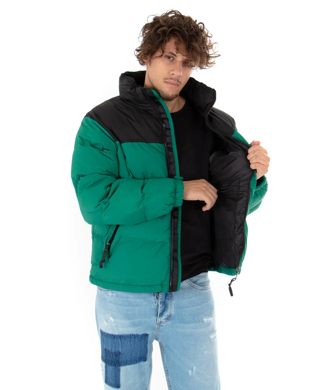 Giubbotto Uomo Bomber Puffer Bicolore Verde Nero Casual GIOSAL-G2627A