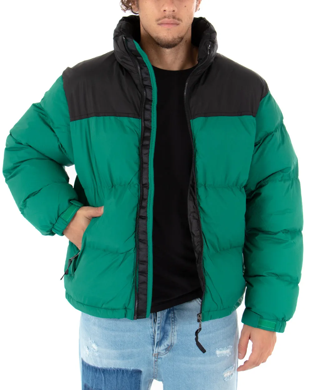 Giubbotto Uomo Bomber Puffer Bicolore Verde Nero Casual GIOSAL-G2627A