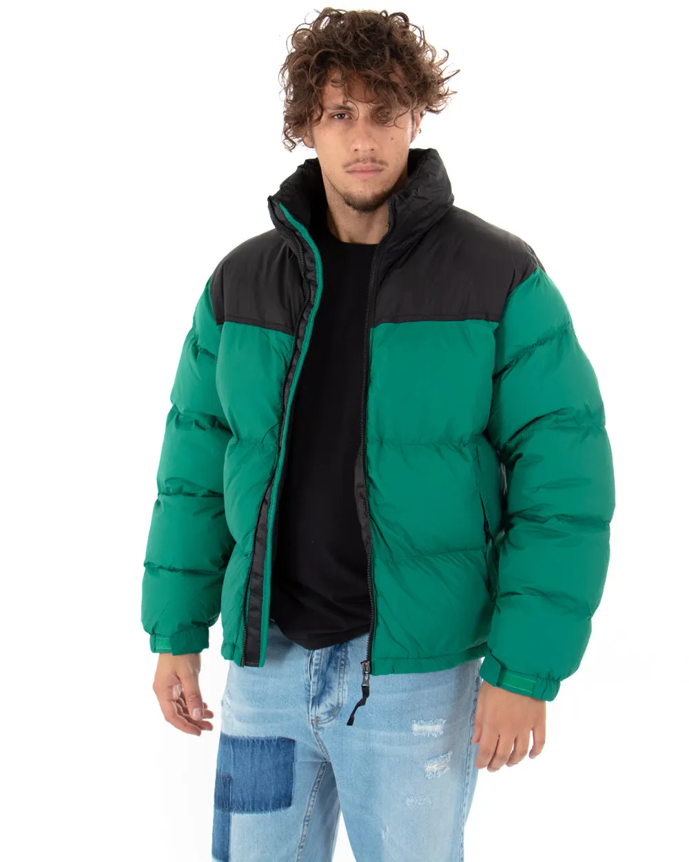 Giubbotto Uomo Bomber Puffer Bicolore Verde Nero Casual GIOSAL-G2627A