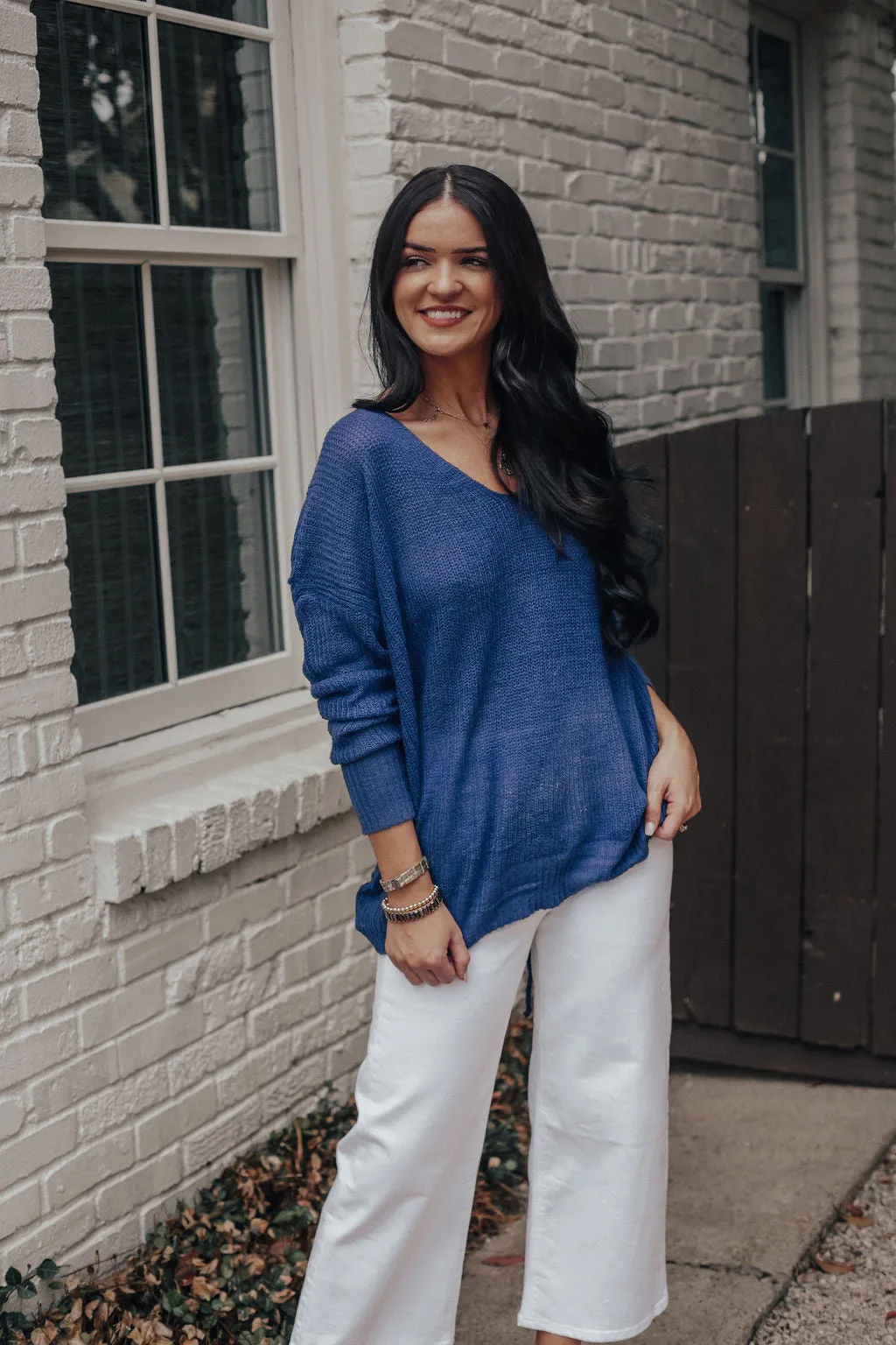 Lace Up Back Sweater (BLUE/PURPLE)