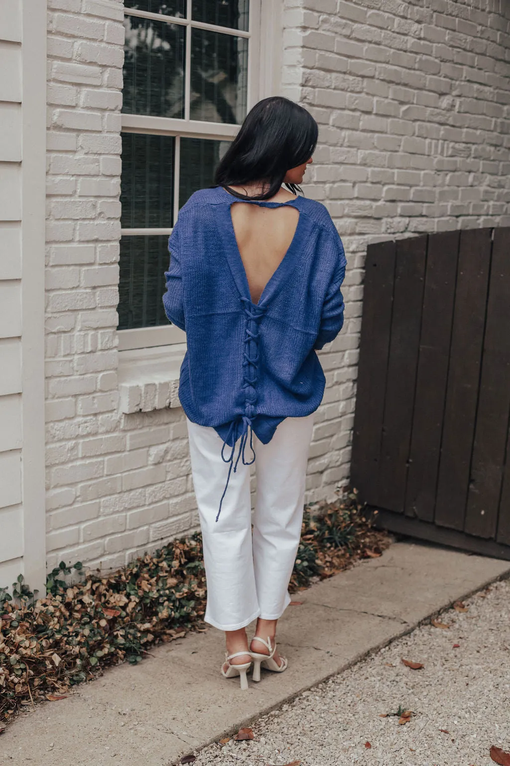 Lace Up Back Sweater (BLUE/PURPLE)