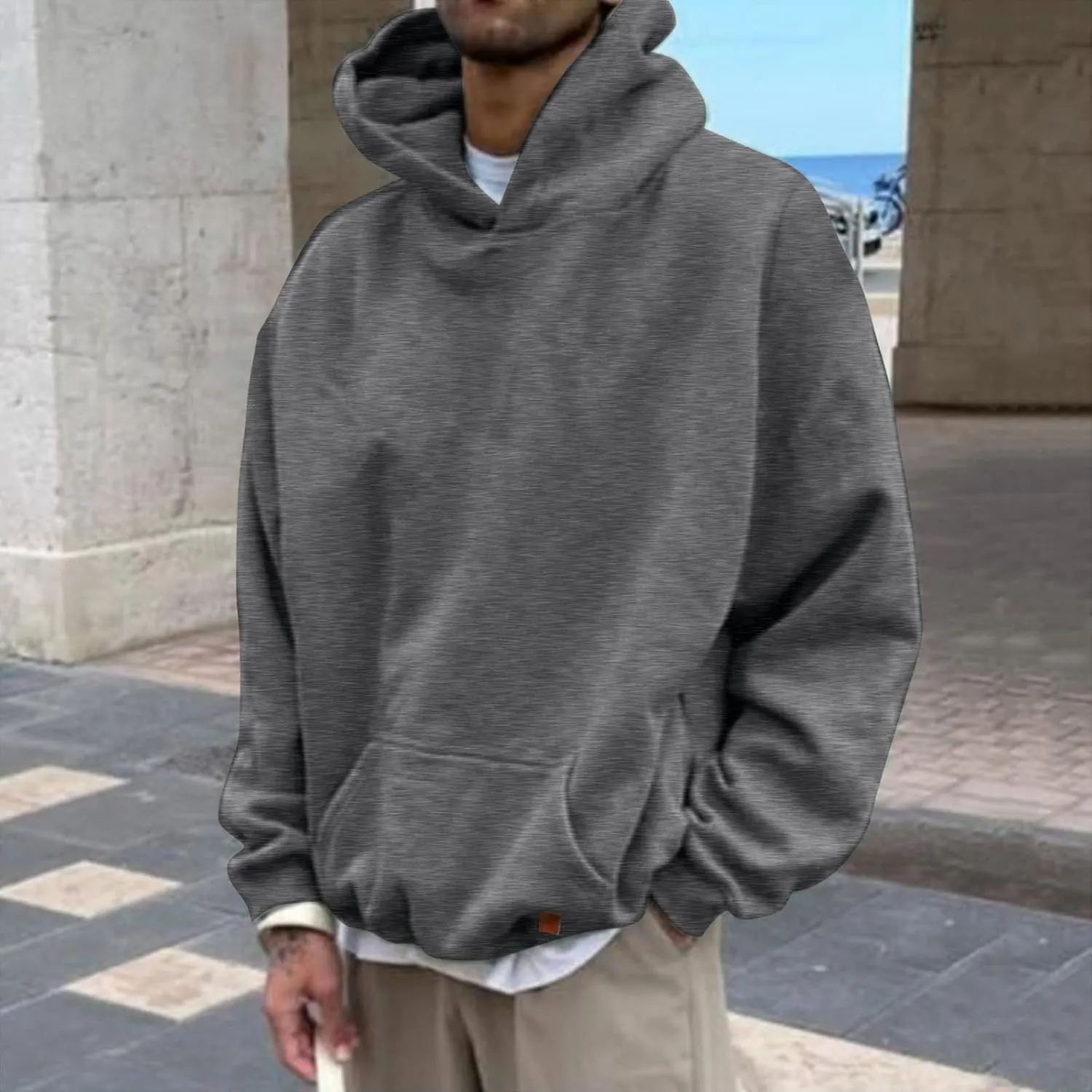 LCMTWX Mens Hoodies Pullover Casual Loose Solid Hooded Sweater Top Heavyweight Fleece Hoodie Sports Hooded Jacket Full Zip