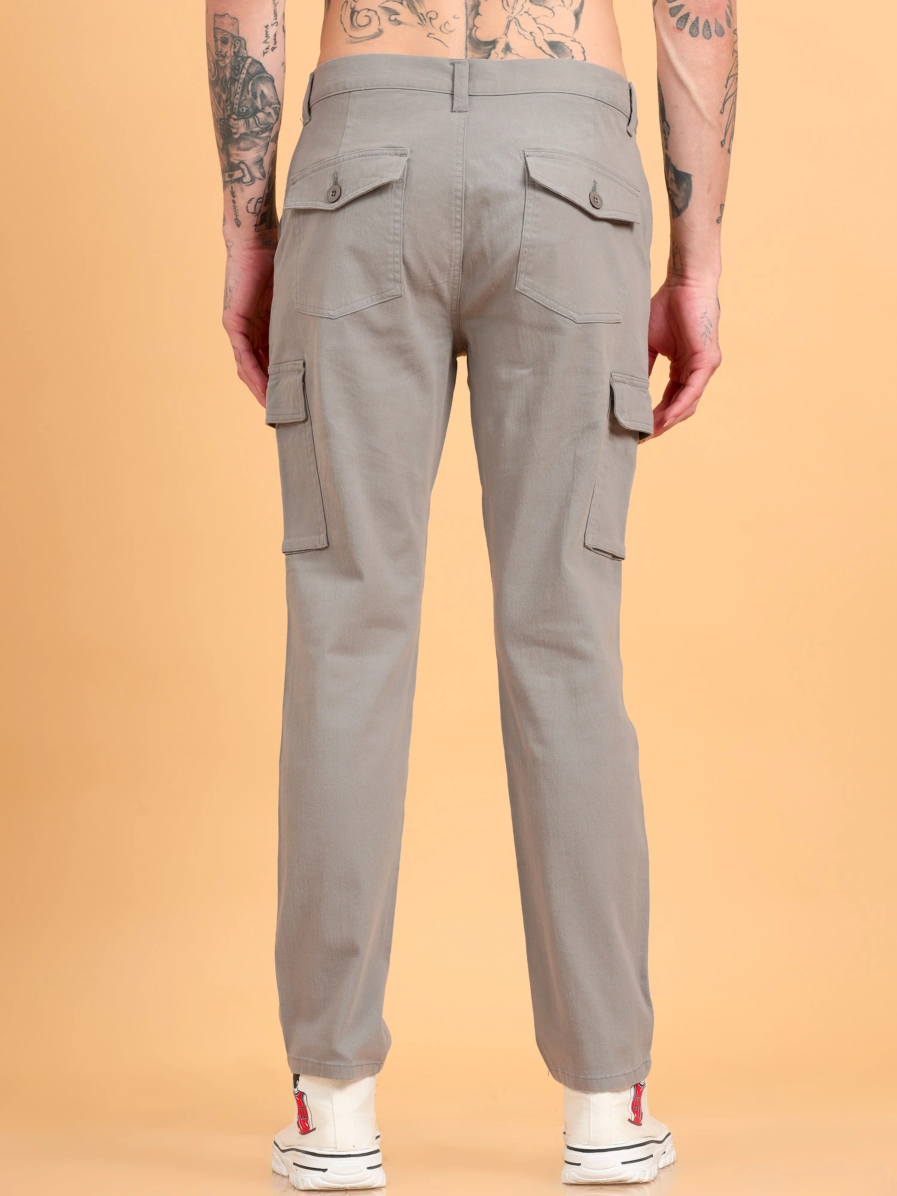 Men 2 Cotton Regular Fit Cargo Trousers, GRAPHITE GREY BROWN