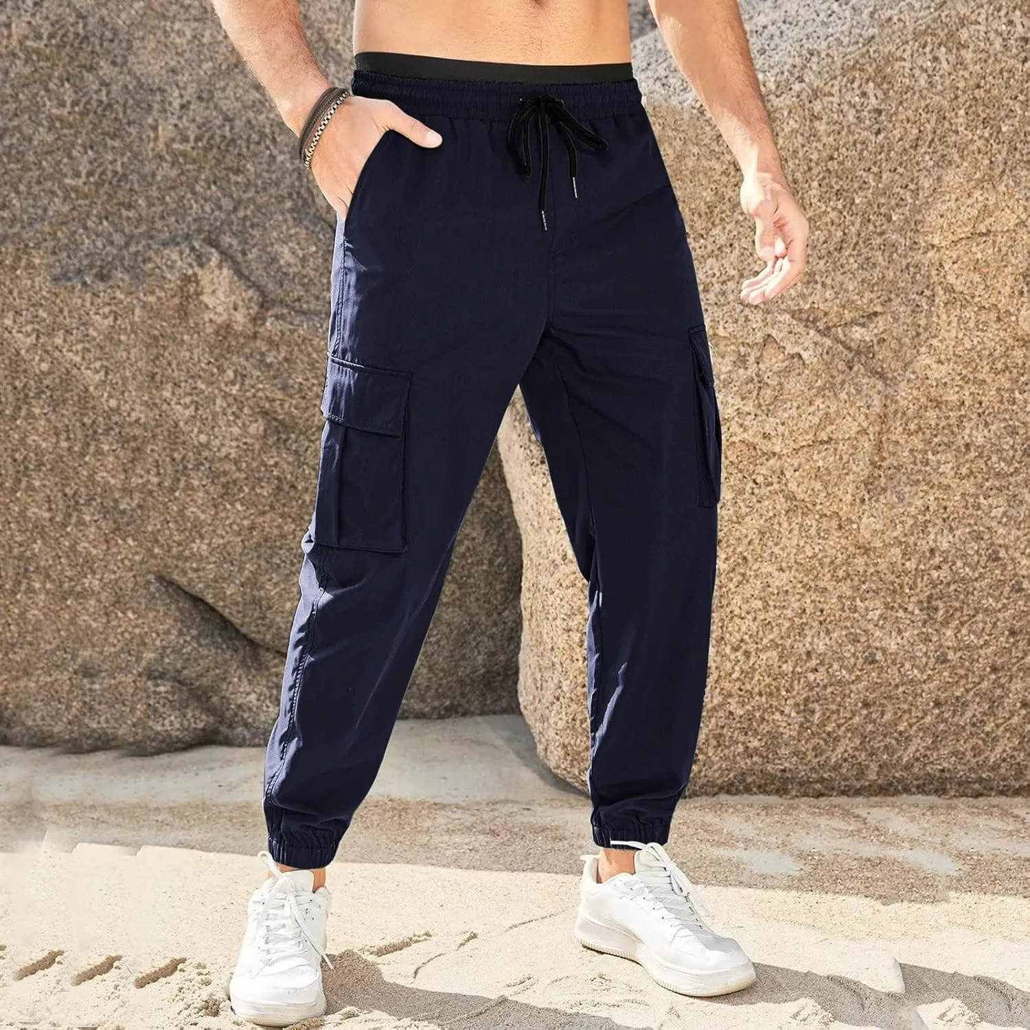 Mens Workout Cargo Sweatpants Cargo Pants Hiking Pant Workout Joggers Men's Reflective Cargo Pants Hiphop Punk Jogger