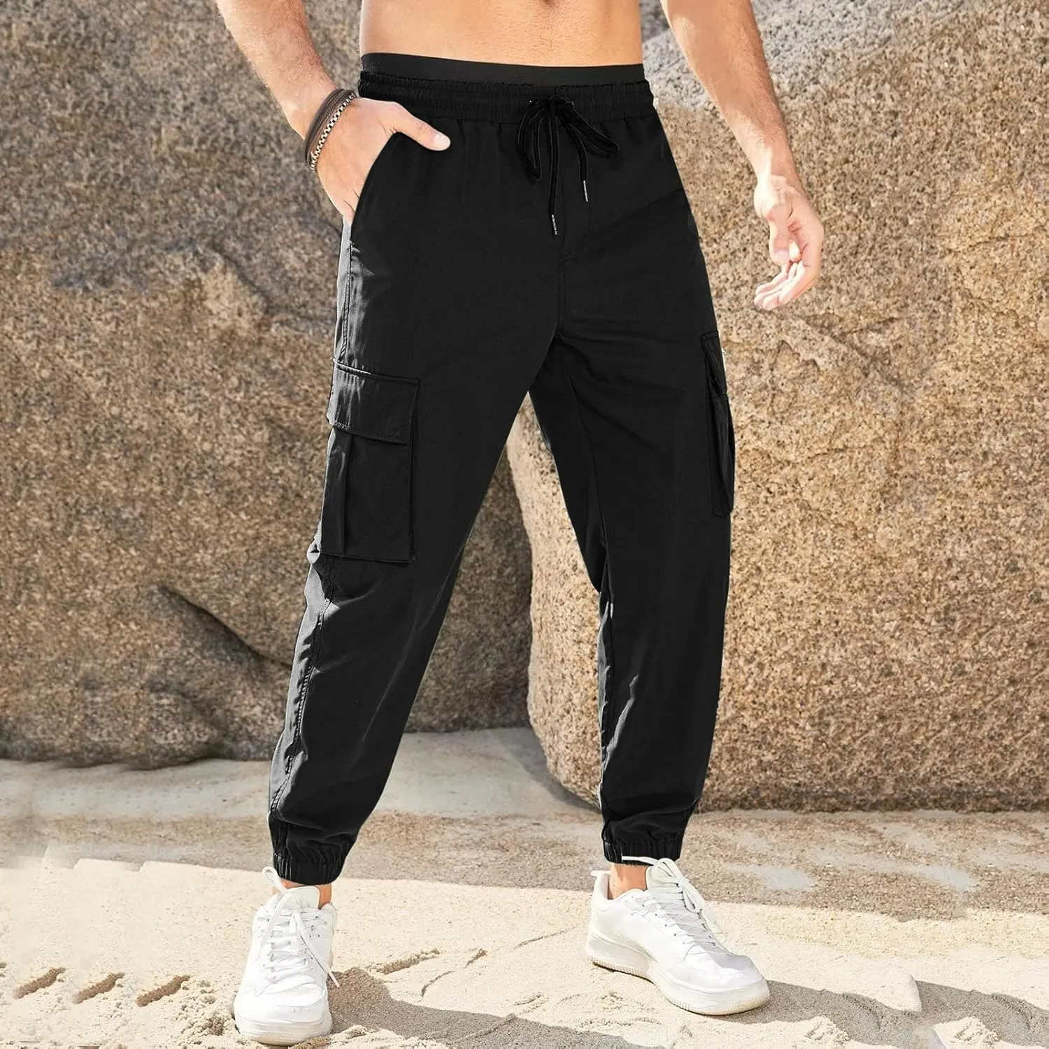 Mens Workout Cargo Sweatpants Cargo Pants Hiking Pant Workout Joggers Men's Reflective Cargo Pants Hiphop Punk Jogger