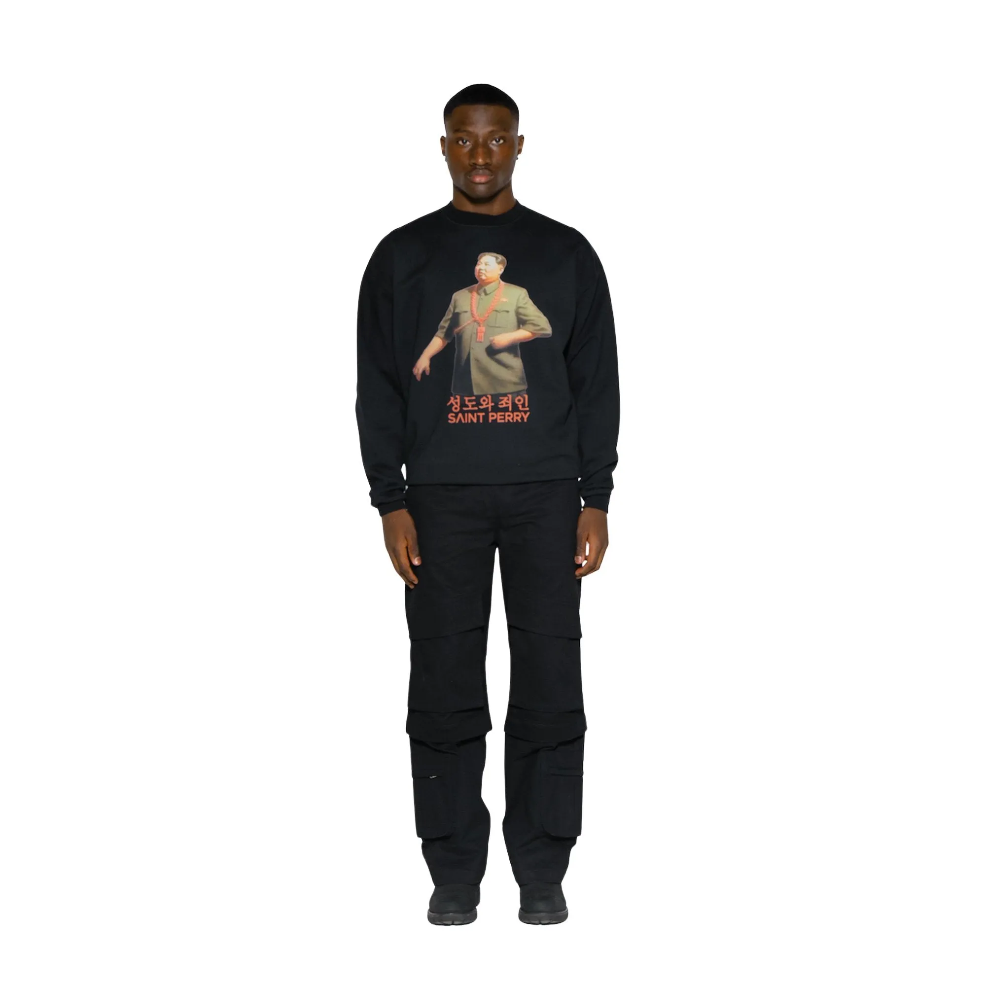 Panelled hard cotton cargo trousers - Black