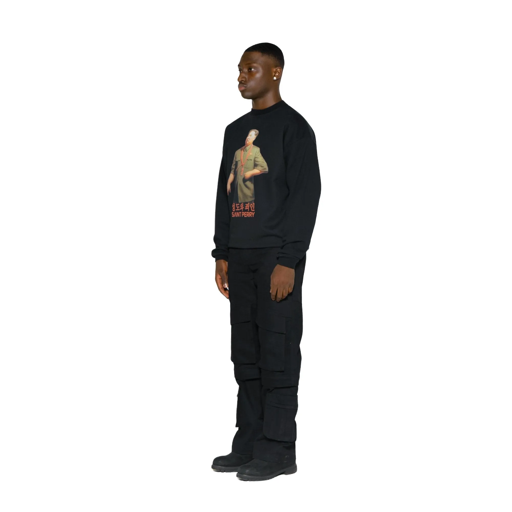 Panelled hard cotton cargo trousers - Black