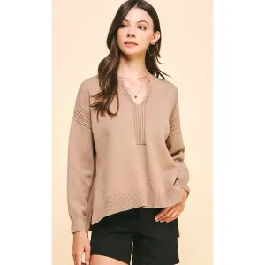 Porcha Taupe V-Neck PINCH Sweater