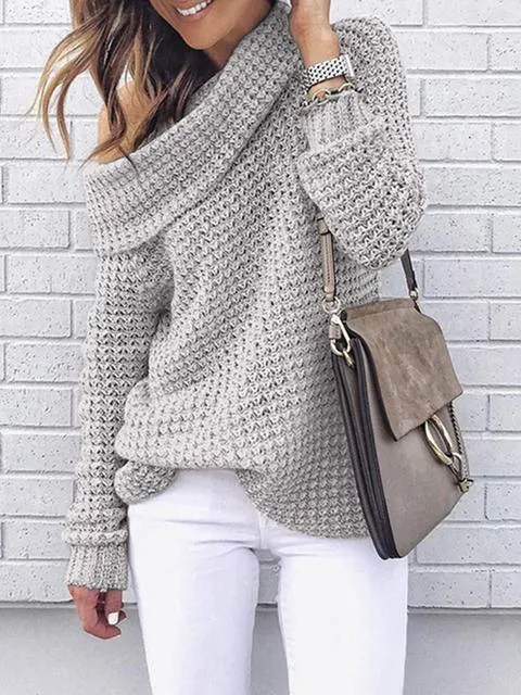 Solid Color Turtleneck Knitted Sweater