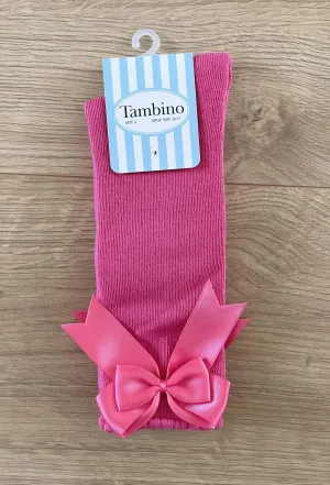 Tambino Socks - Girl's Fuchsia Knee High Bow Socks