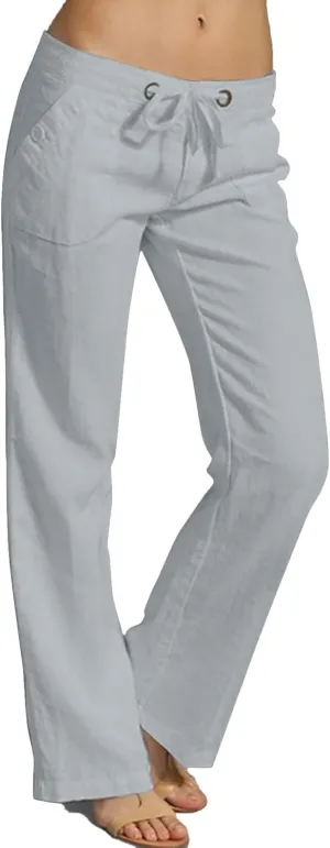 Womens Linen Yoga Pant with Pockets Drawstring Elastic Waist Long Flared Pants Loose Fit Wide Leg Gym Workout Pant