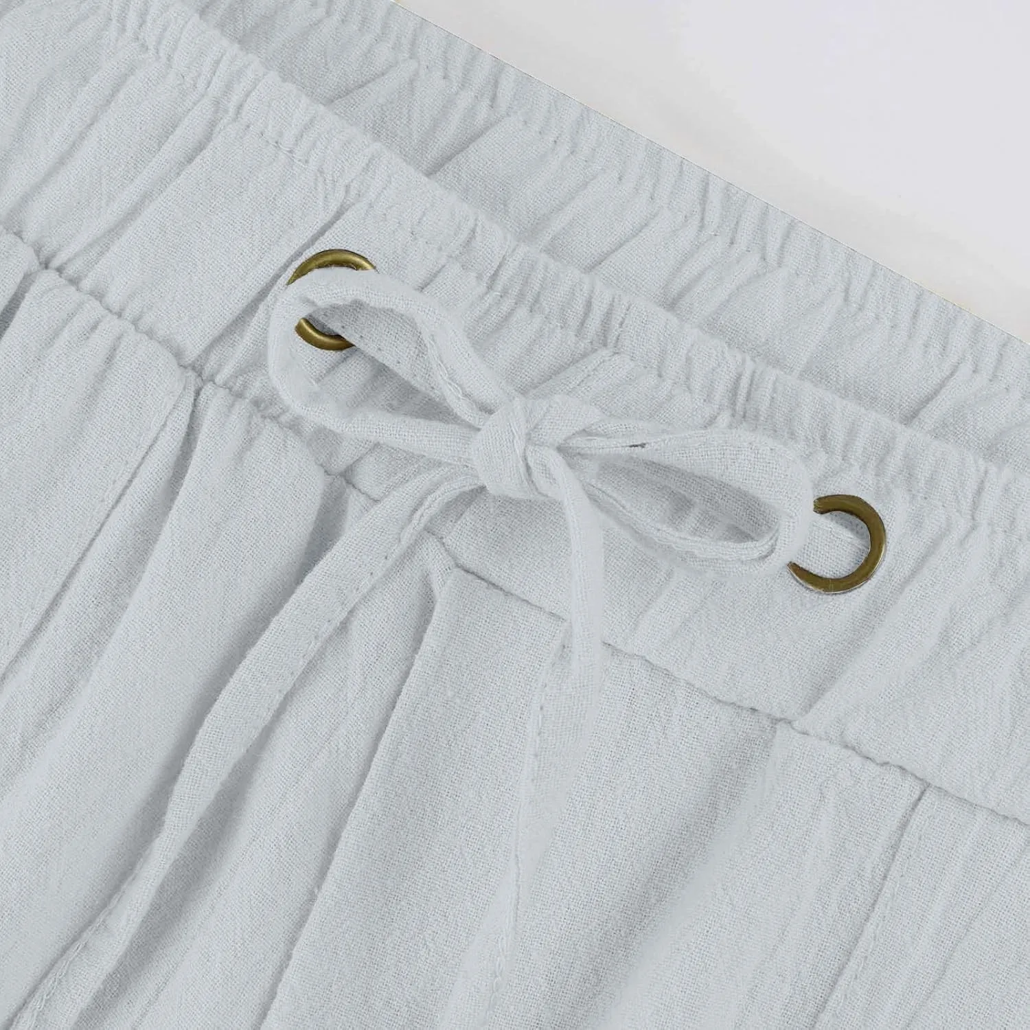 Womens Linen Yoga Pant with Pockets Drawstring Elastic Waist Long Flared Pants Loose Fit Wide Leg Gym Workout Pant