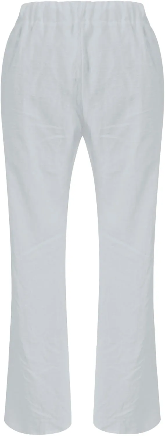Womens Linen Yoga Pant with Pockets Drawstring Elastic Waist Long Flared Pants Loose Fit Wide Leg Gym Workout Pant